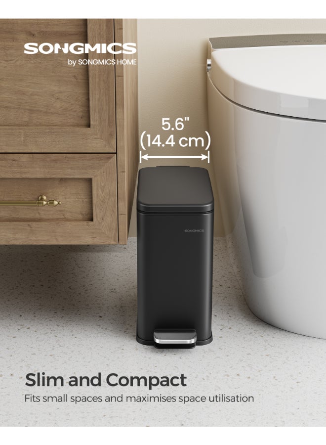 SONGMICS سلة حمام SONGMICS، سلة صغيرة بسعة 5 لتر مع غطاء، سلة مرحاض بدواسة، نحيفة للمساحات الصغيرة، فولاذ، إغلاق ناعم، سوداء - Image 2