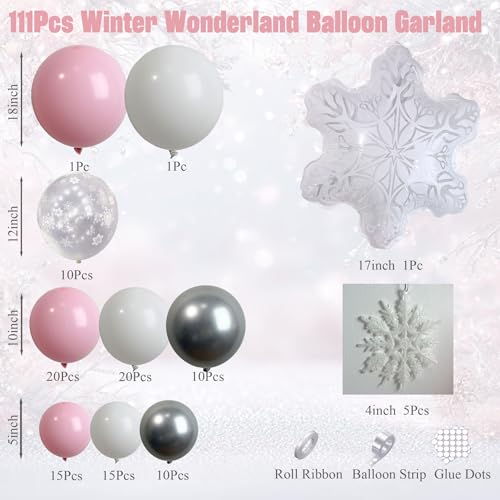 Ceeulvu Winter Wonderland Balloon Arch Kit Pink White Silver Balloon Garland with Snowflake for Little Snowflake Baby Shower Winter Wonderland Birthday Christmas - Image 5