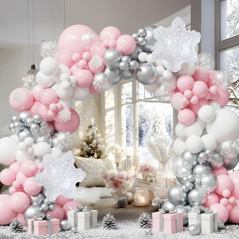 Ceeulvu Winter Wonderland Balloon Arch Kit Pink White Silver Balloon Garland with Snowflake for Little Snowflake Baby Shower Winter Wonderland Birthday Christmas - Image 3