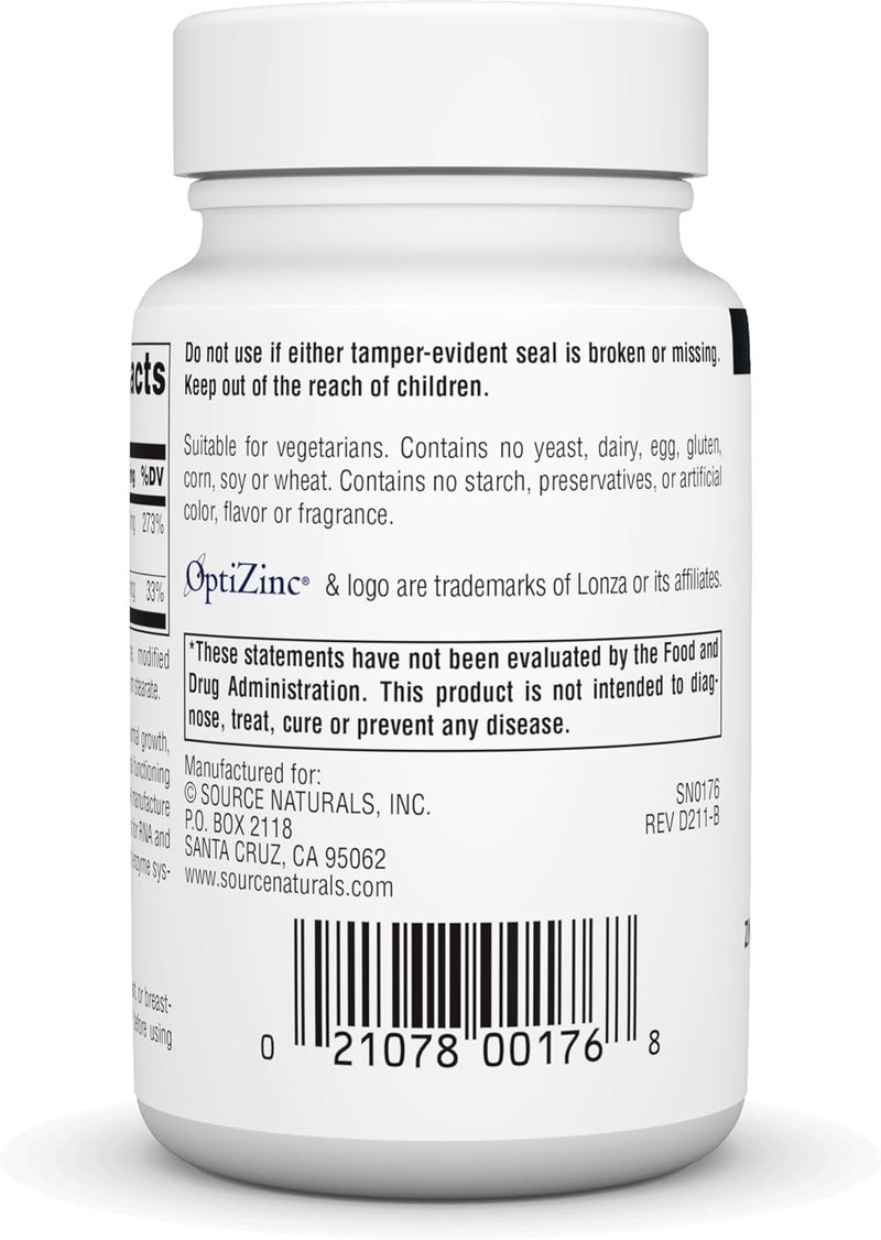 Source Naturals OptiZinc Zinc Methionine Sulfate Complex  Dietary Supplement  240 Tablets - Image 3