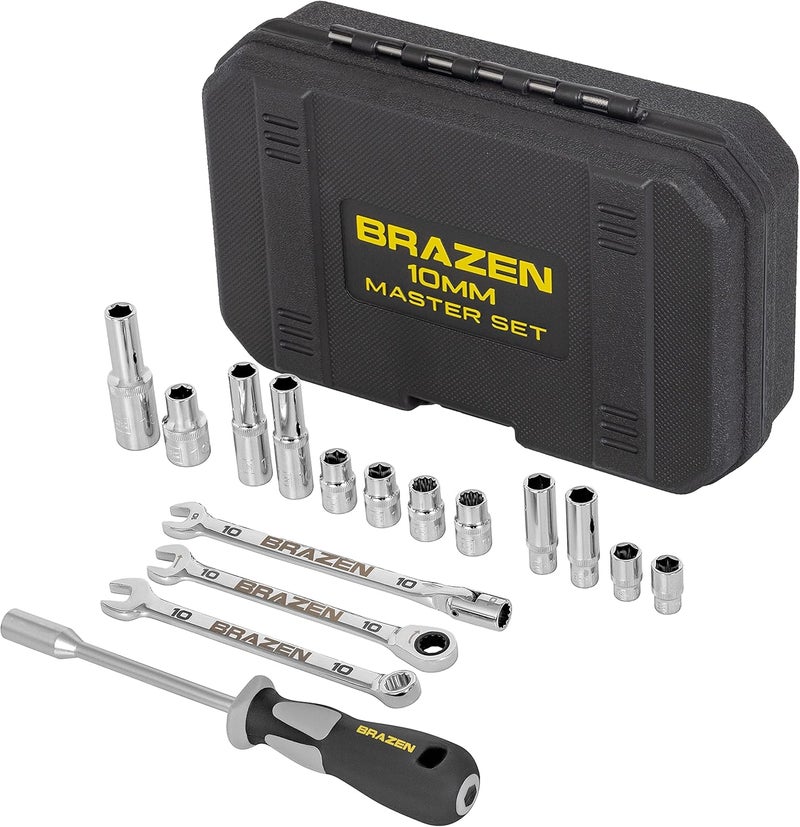 BraZen 10mm Master Set - 12 Sockets, Three Wrenches, One Nut Driver - All 10mm! - Image 1