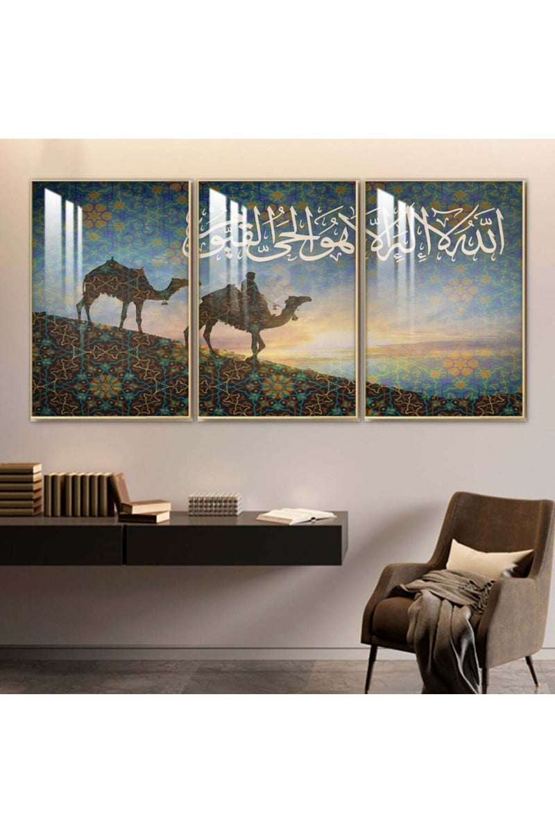 Marktna Three wooden wall painting with a frame and a clear acrylic layer - Image 1