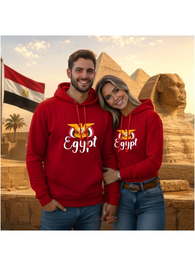 هودي مصر للرجال والنساء - بلوفر قطني أحمر مطبوع عليه شعار مصر - سويت شيرت بأكمام طويلة وجيوب - ملابس سفر وملابس كاجوال - Image 3