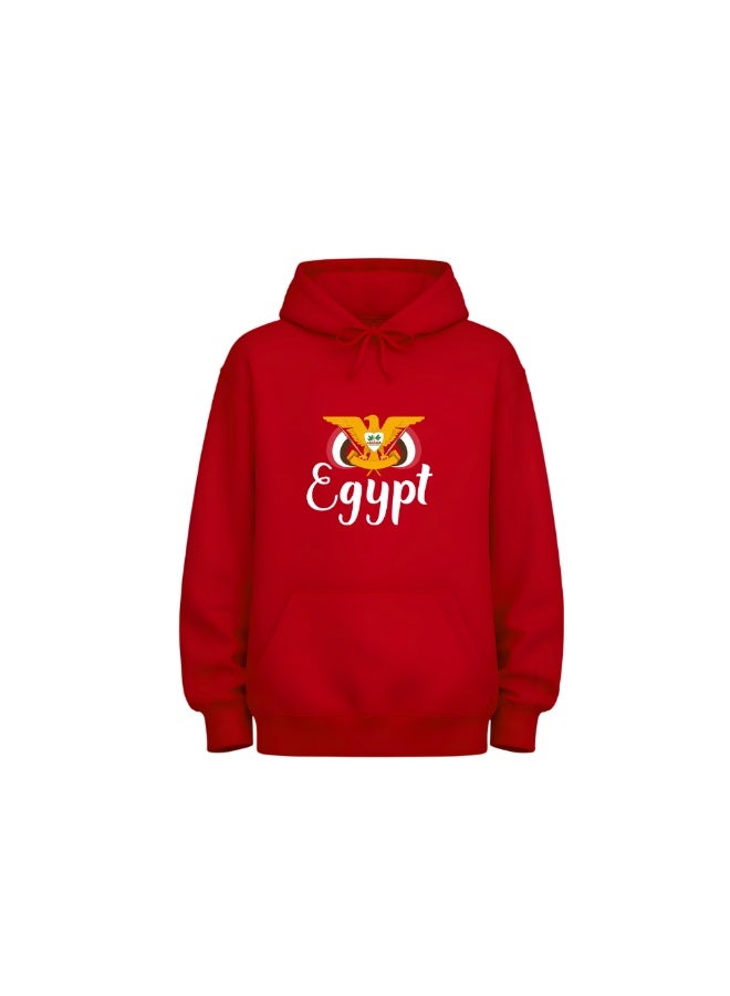 Egypt Hoodie For Men & Women–Red Cotton Pullover With Egypt Emblem Print–Long Sleeve Sweatshirt With Pockets–Travel & Casual Wear