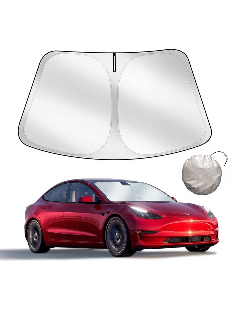 Front Windshield Sunshade Specially Designed to Fit Tesla Model 3/ Model Y, Foldable Sun Shade with a Storage Bag, Tesla Accessories - Image 1