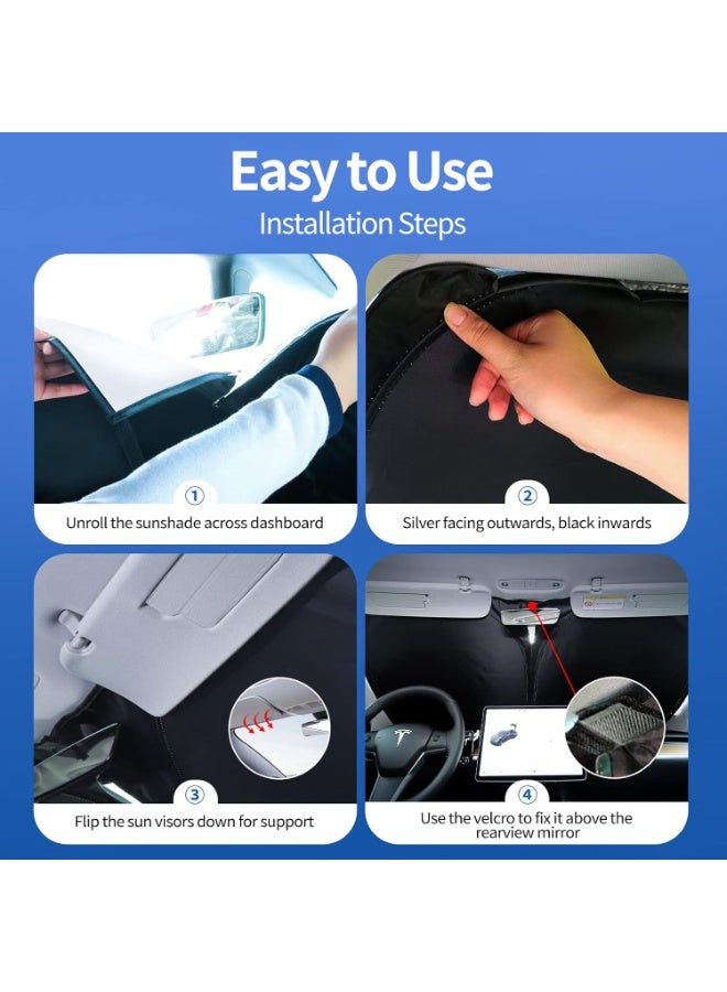Front Windshield Sunshade Specially Designed to Fit Tesla Model 3/ Model Y, Foldable Sun Shade with a Storage Bag, Tesla Accessories - Image 3