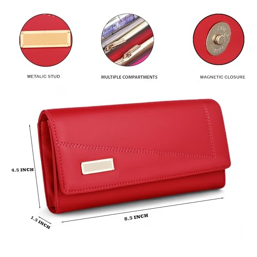ALSU Women's Wallet | Stylish Purse with Phone Pocket,4 Card Pocket and Multiple Compartment| Party Clutch for Girl | Travel Hand Purse for Women| Office Bag for Women (Red) - Image 5