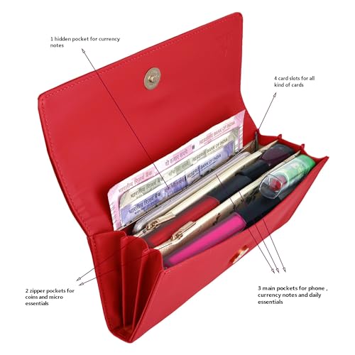 ALSU Women's Wallet | Stylish Purse with Phone Pocket,4 Card Pocket and Multiple Compartment| Party Clutch for Girl | Travel Hand Purse for Women| Office Bag for Women (Red) - Image 4