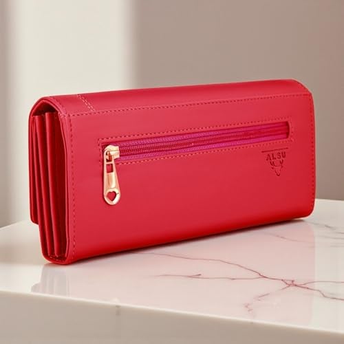 ALSU Women's Wallet | Stylish Purse with Phone Pocket,4 Card Pocket and Multiple Compartment| Party Clutch for Girl | Travel Hand Purse for Women| Office Bag for Women (Red) - Image 3