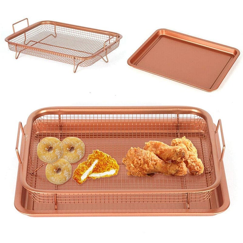 TERXA Deep Fried Food Drainer Rectangle Crispy Tray Fresh Keeping Food Basket Copper Crispy Basket Kitchen Tool Accessories Pack of 1Multicolor - Image 2