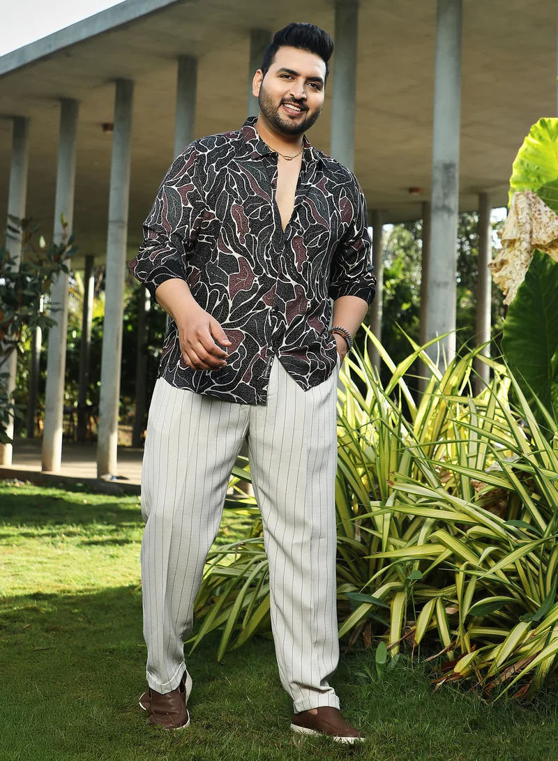 Instafab Plus Instafab Plus Men's Black & Brown Speckled-Foliage Regular Shirt For Casual Wear | Spread Collar | Long Cuffed Sleeves | Button Closure | Plus Size Shirt Crafted With Comfort Fit For Everyday Wear