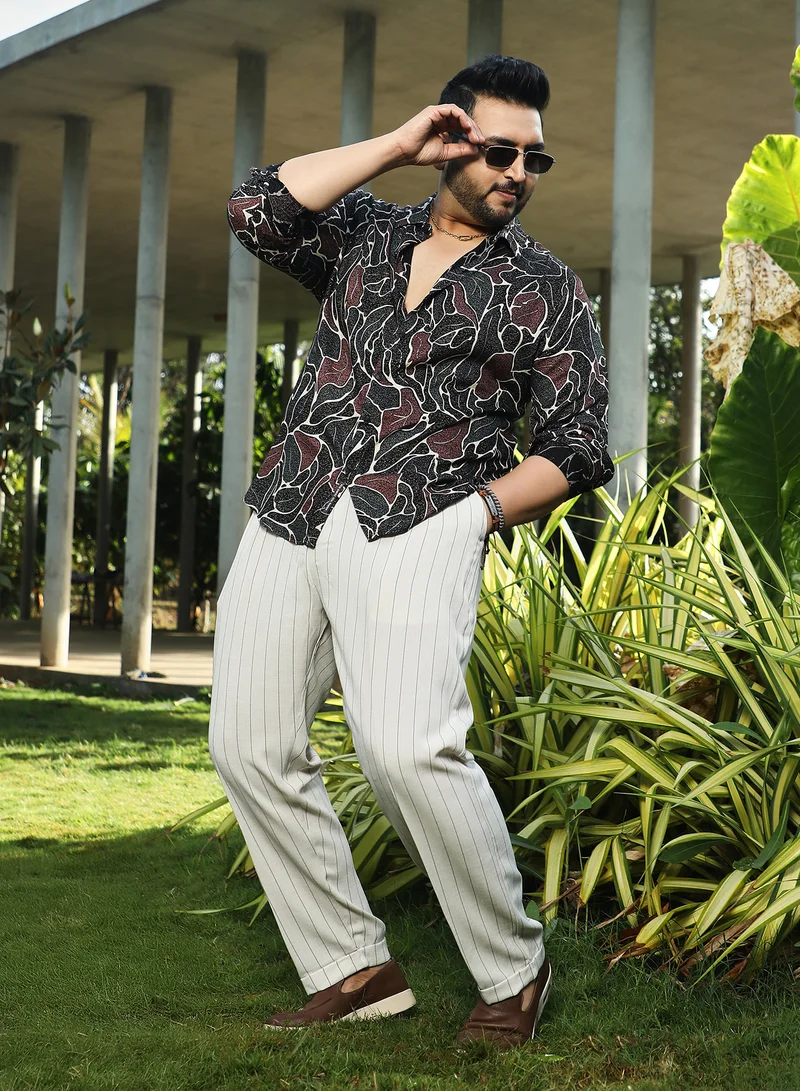 Instafab Plus Instafab Plus Men's Black & Brown Speckled-Foliage Regular Shirt For Casual Wear | Spread Collar | Long Cuffed Sleeves | Button Closure | Plus Size Shirt Crafted With Comfort Fit For Everyday Wear
