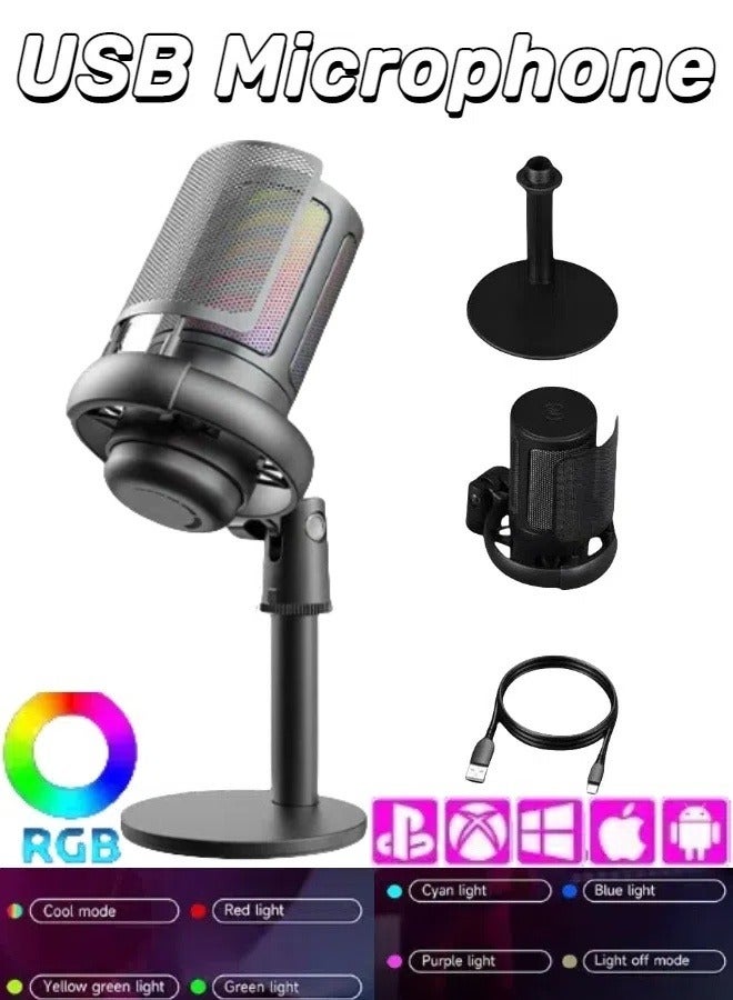 USB Microphone, Gaming Microphone for PS4, PS5, MAC with RGB Control, Mute Switch, Headphone Jack - Image 1