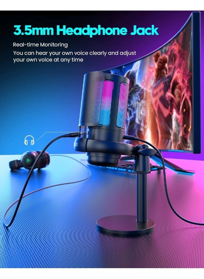 USB Microphone, Gaming Microphone for PS4, PS5, MAC with RGB Control, Mute Switch, Headphone Jack - Image 5