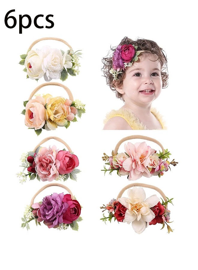 Ailily 6 Pack Girls Headband, Delicate Floral Rose Headbands Flower Super Stretchy Cute Nylon Headbands Hair Bands Accessories for Girls Newborns Infants Toddlers Kids - Image 1