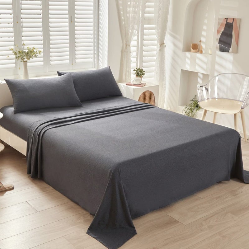 LIFETOWN LIFETOWN 100% Jersey Knit Cotton Bed Sheet Ultra Soft T-Shirt Feel Bedding Sheet 1 Piece Flat Sheet Breathable Wrinkle-Free (Dark Grey  Queen)  - Image 3