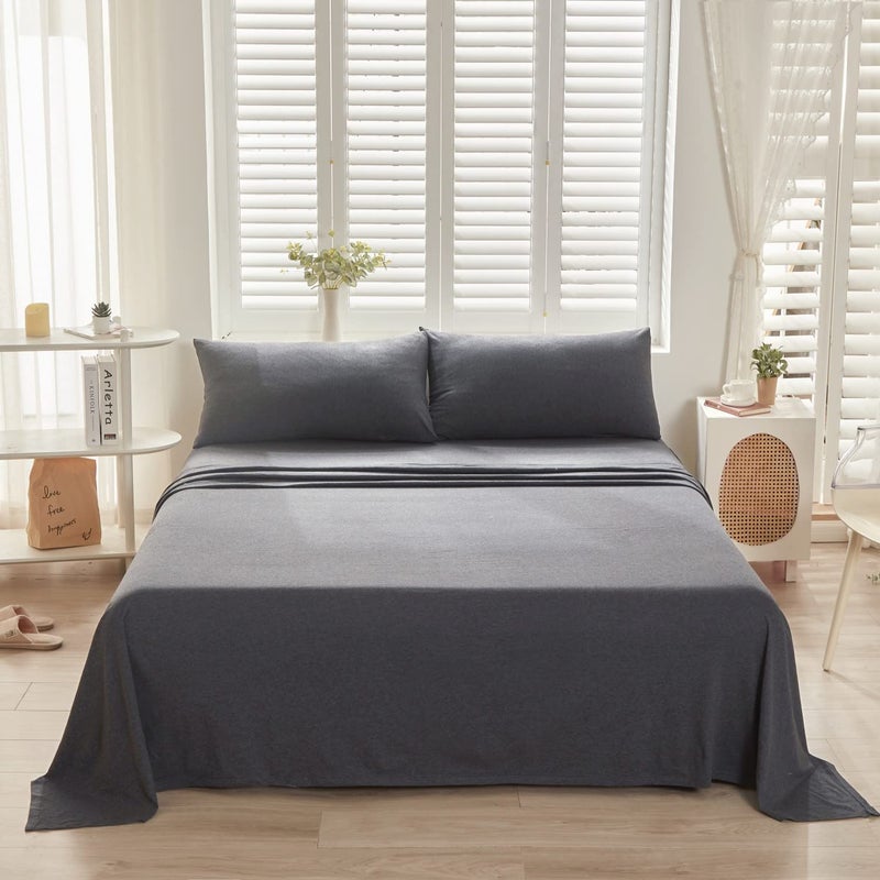 LIFETOWN LIFETOWN 100% Jersey Knit Cotton Bed Sheet Ultra Soft T-Shirt Feel Bedding Sheet 1 Piece Flat Sheet Breathable Wrinkle-Free (Dark Grey  Queen)  - Image 2