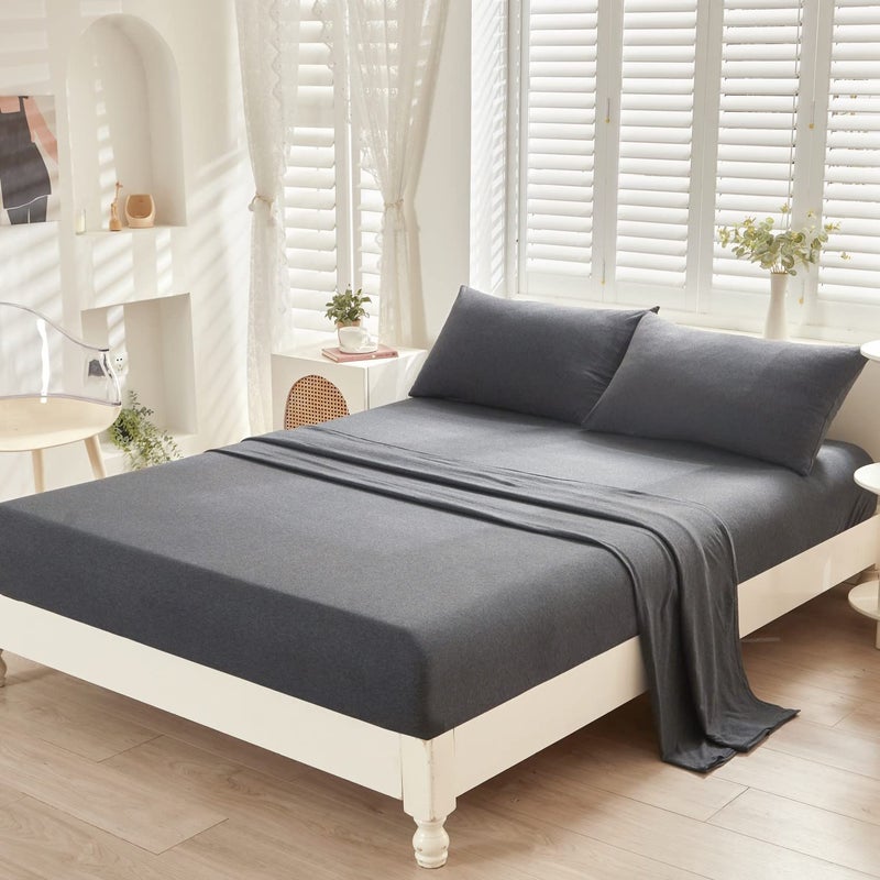 LIFETOWN LIFETOWN 100% Jersey Knit Cotton Bed Sheet Ultra Soft T-Shirt Feel Bedding Sheet 1 Piece Flat Sheet Breathable Wrinkle-Free (Dark Grey  Queen)  - Image 4