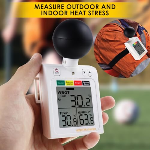 GAIN EXPRESS Wearable 2-in-1 WBGT + HI Heat Index Checker Wet Bulb Globe Temperature Heat Stress Meter Air Globe Temperature Humidity Tester with Dangerous Level Indicator Audible Alarm - Image 2