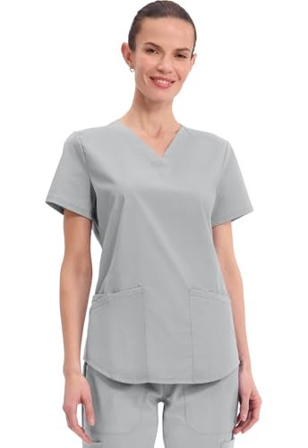 CHEROKEE Workwear Professionals Women Scrubs Top V-Neck WW665, M, Grey - Image 1