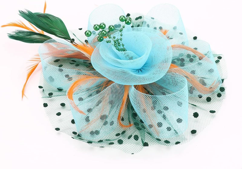 DRESHOW Fascinators Hat Flower Mesh Ribbons Feathers on a Headband and a Clip Tea Party Headwear for Girls and Women - Image 4