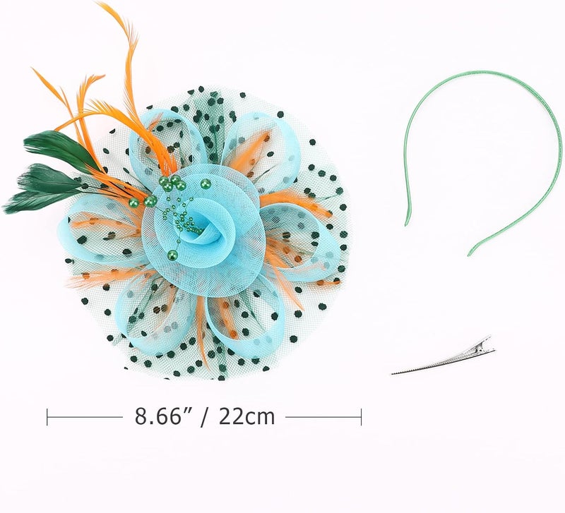 DRESHOW Fascinators Hat Flower Mesh Ribbons Feathers on a Headband and a Clip Tea Party Headwear for Girls and Women - Image 2