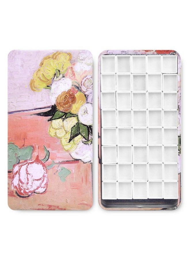 Qianshan 40Pcs Empty Half Pans With Magnetic Stripe Watercolor Paint Travel Tin Palette Case Artist Paints Half Pan Kits For Diy Watercolor Oils Or Acrylics Painting Art Drawing Champs Rose  - Image 1