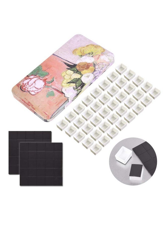 Qianshan 40Pcs Empty Half Pans With Magnetic Stripe Watercolor Paint Travel Tin Palette Case Artist Paints Half Pan Kits For Diy Watercolor Oils Or Acrylics Painting Art Drawing Champs Rose  - Image 2