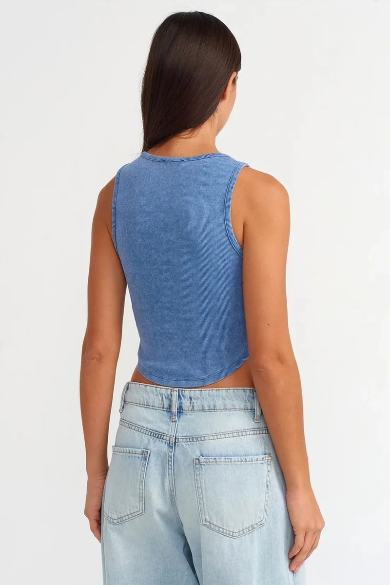 Dilvin DILVIN Women's Ribbed Crop Blouse With Buttons
