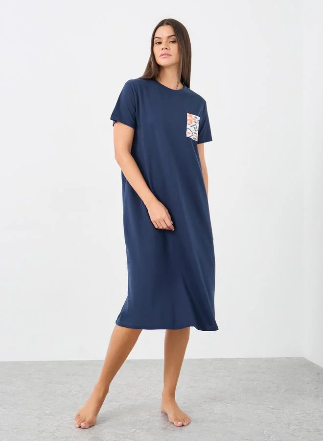 ستايلي Styli Aztec Pocket Print Sleep T-Shirt Dress