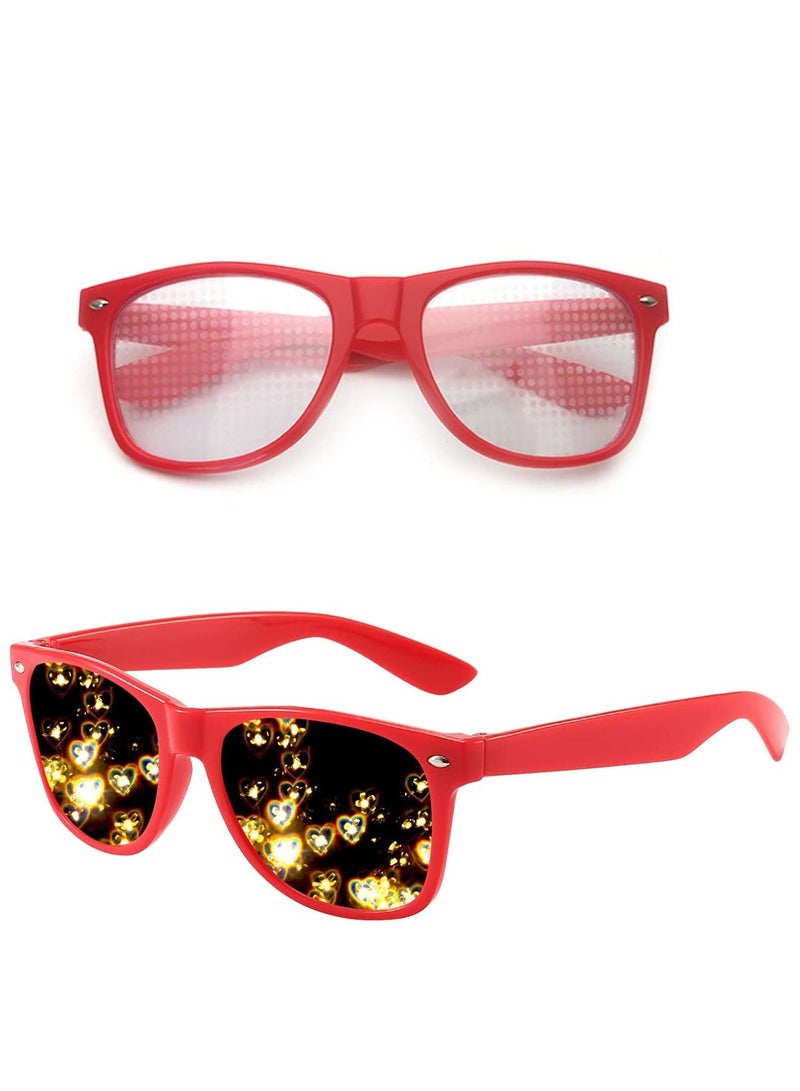 SYOSI Special Effects Sunglasses, Peach Heart Diffraction Glasses, Festival Party Light Changing Refraction Glasses, Funny Light Diffraction Eyeglasses for Women Men Kids with Heart Effects - Image 1