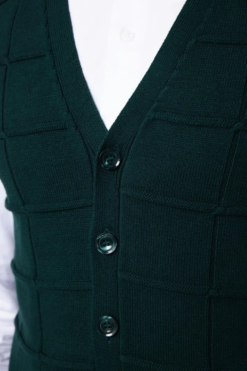 Tudors Slim Fit Square Patterned Green Men's Vest