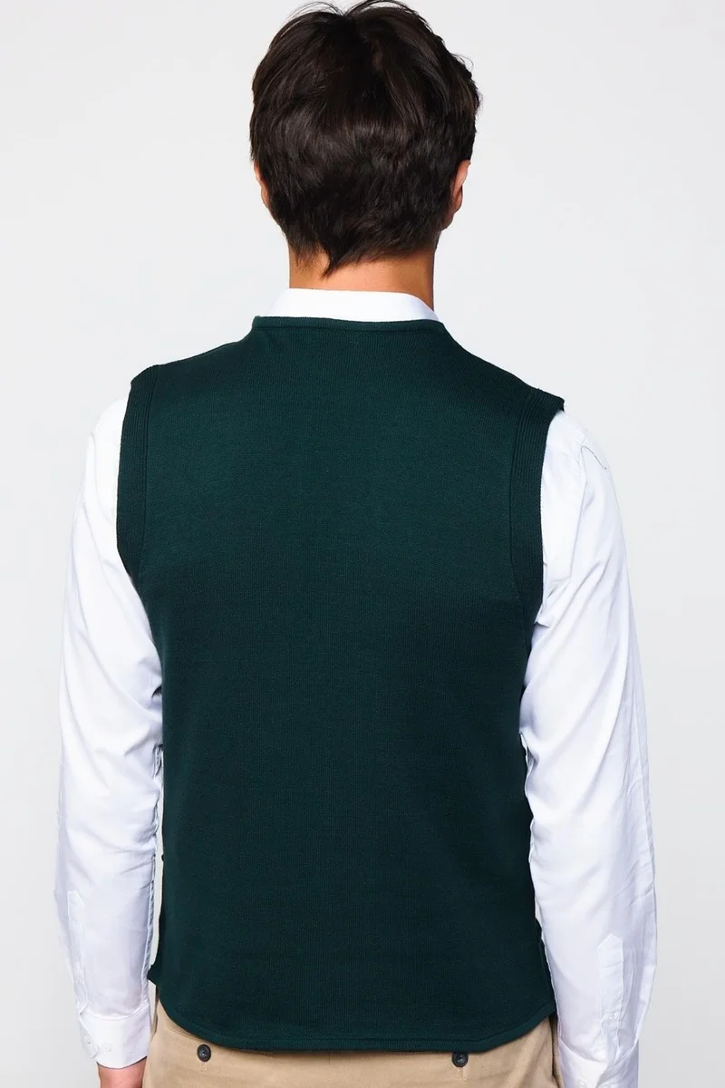 Tudors Slim Fit Square Patterned Green Men's Vest
