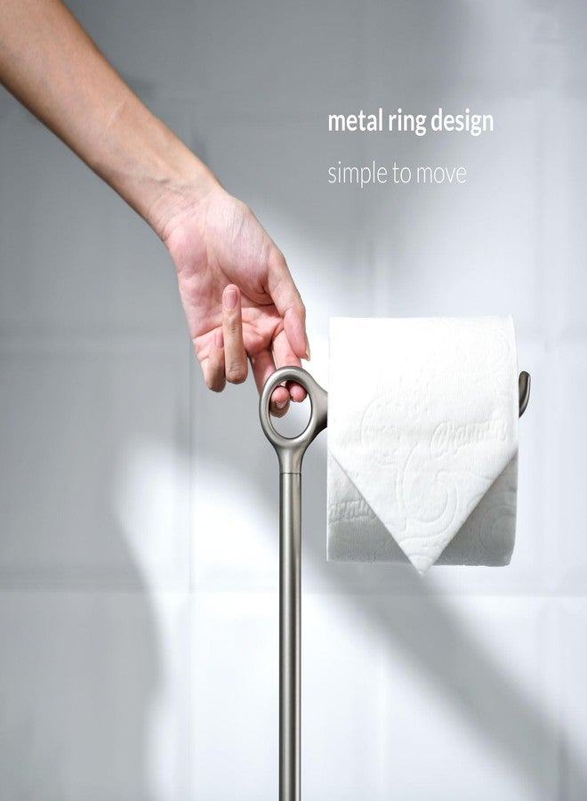 simpletome Toilet Paper Holder Free Standing, Stable Weighted Base, Modern Simple Streamlined Design (Nickel) - Image 4