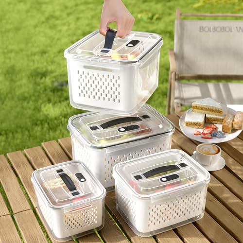 Ronanemon Fruit Storage Containers for Fridge with vent holes and handleAirtight Food Storage Containers Keep Fruits Vegetables Berry Meat Fresh longerBPAfree Fridge Storage Container with Lid 3 Pack - Image 3