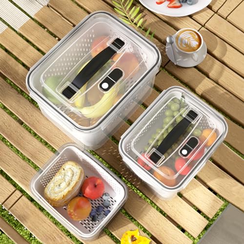 Ronanemon Fruit Storage Containers for Fridge with vent holes and handleAirtight Food Storage Containers Keep Fruits Vegetables Berry Meat Fresh longerBPAfree Fridge Storage Container with Lid 3 Pack - Image 1