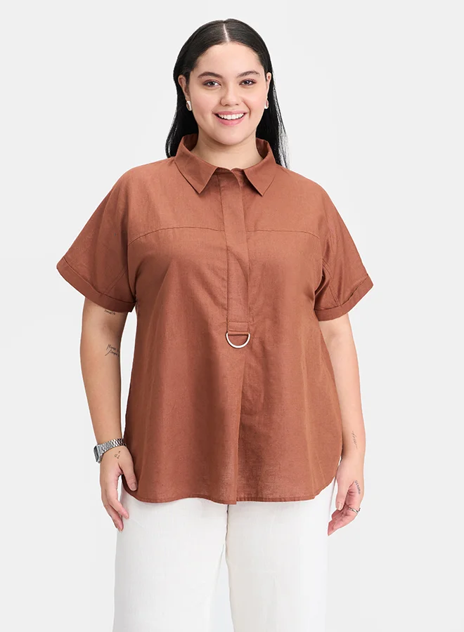 Virgio VIRGIO Linen D-Ring Utility Collared Top