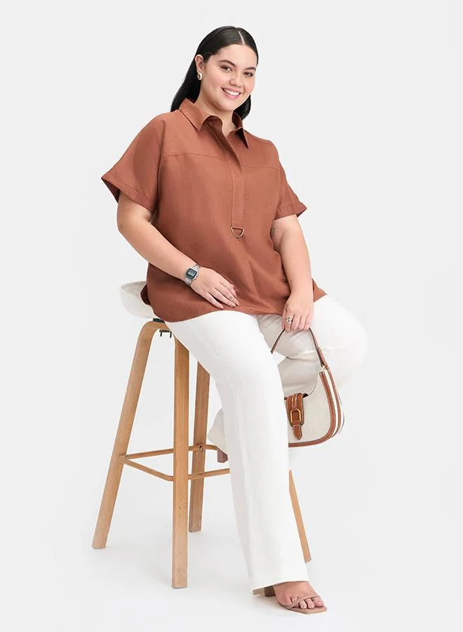 Virgio VIRGIO Linen D-Ring Utility Collared Top