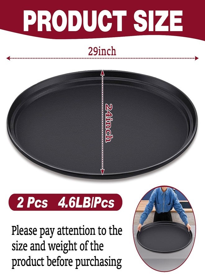 Dapuri 2 Pcs Large Restaurant Serving Trays 24" x 29" Oval Plastic Food Serving Tray Non Slip Rubber Lined Black Serving Tray for Cafeteria - Image 2