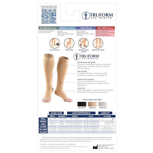 Truform 30-40 mmHg Compression Stockings for Men and Women, Knee High Length, Open Toe, Black, Large - Image 5