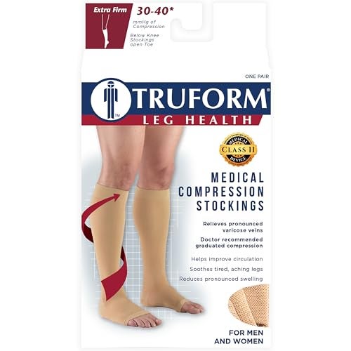 Truform 30-40 mmHg Compression Stockings for Men and Women, Knee High Length, Open Toe, Black, Large - Image 4