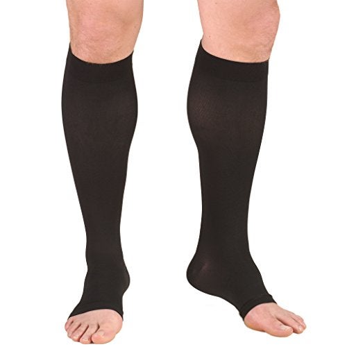 Truform 30-40 mmHg Compression Stockings for Men and Women, Knee High Length, Open Toe, Black, Large - Image 1