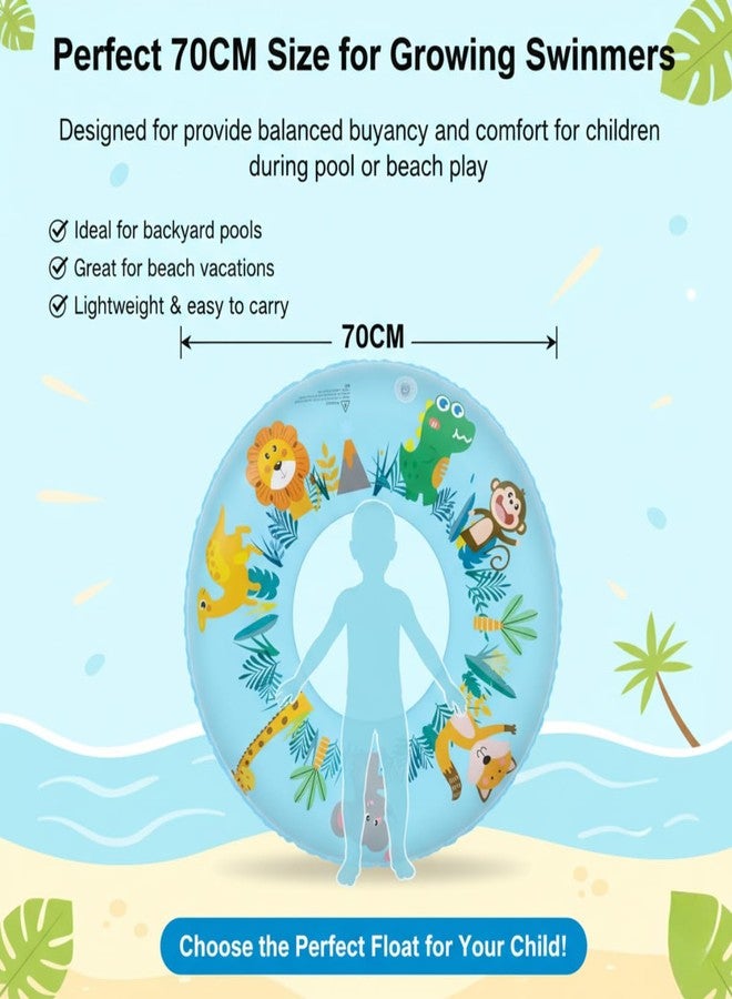 ARIDAM New Inflatable Kids Swim Ring 70cm - Blue Jungle Safari Animals Pool Float with Clear Inner Ring - Durable PVC Swim Tube for Children, Beach & Pool Summer Water Toy (No Handle) - Image 4