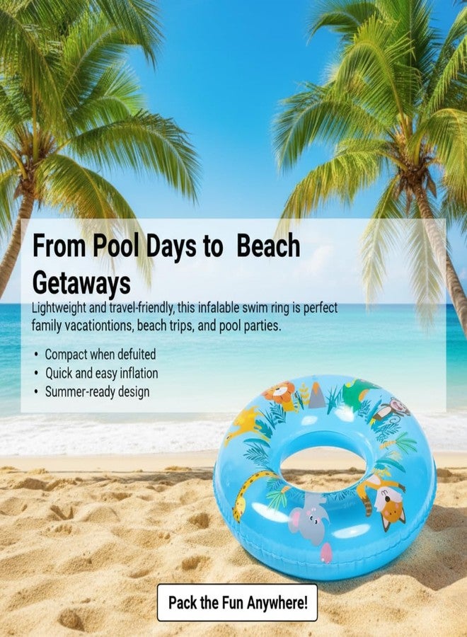 ARIDAM New Inflatable Kids Swim Ring 70cm - Blue Jungle Safari Animals Pool Float with Clear Inner Ring - Durable PVC Swim Tube for Children, Beach & Pool Summer Water Toy (No Handle) - Image 5
