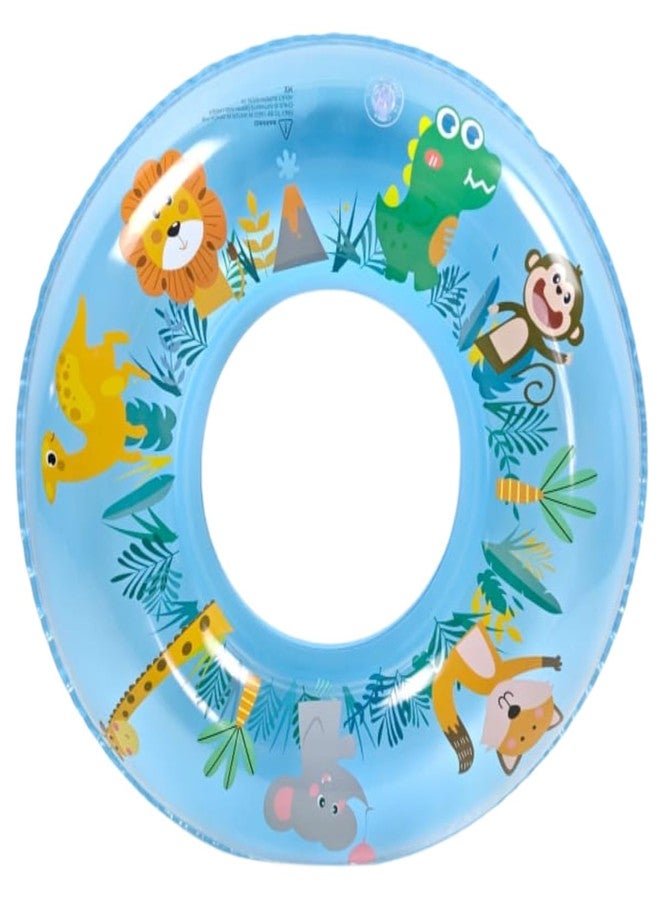 ARIDAM New Inflatable Kids Swim Ring 70cm - Blue Jungle Safari Animals Pool Float with Clear Inner Ring - Durable PVC Swim Tube for Children, Beach & Pool Summer Water Toy (No Handle) - Image 1