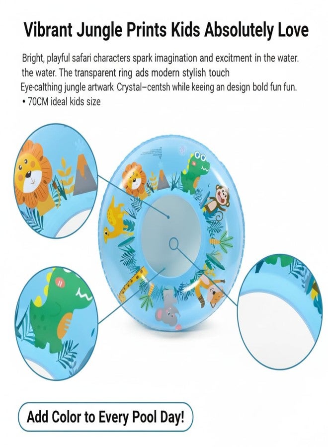 ARIDAM New Inflatable Kids Swim Ring 70cm - Blue Jungle Safari Animals Pool Float with Clear Inner Ring - Durable PVC Swim Tube for Children, Beach & Pool Summer Water Toy (No Handle) - Image 2