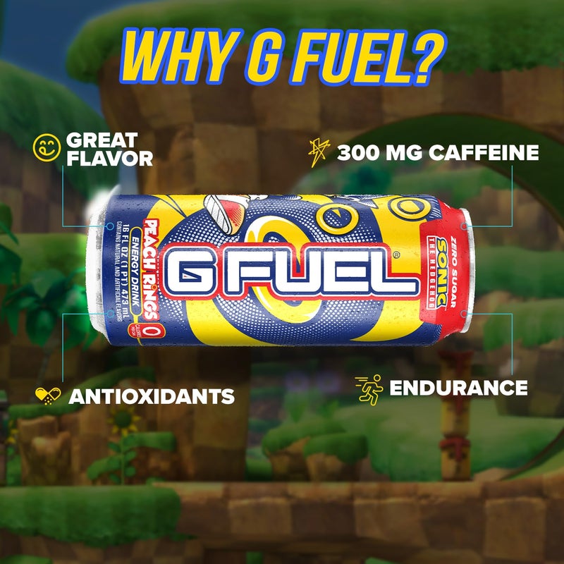 G Fuel Energy Drink, Peach Ring Candy, Sugar Free Beverage with 300mg Caffeine, Daily Energy Boost with Focus Amino, Vitamin + Antioxidants, 16 oz Cans (Sonic, 12-Pack) - Image 4