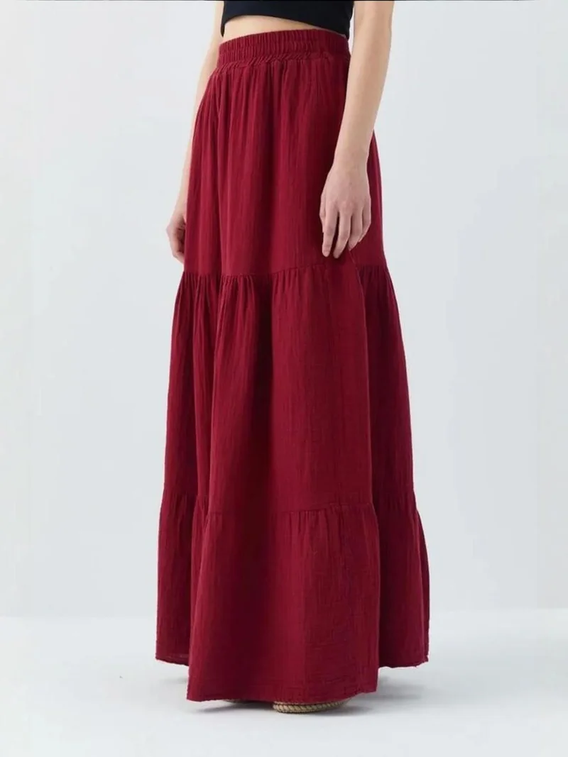 MixRay Burgundy Red Mixray Maxi Cotton Skirt for Women | Best Price UAE