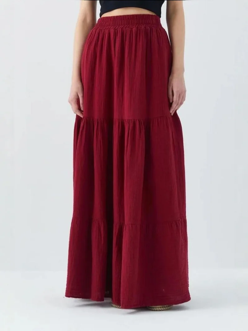 MixRay Burgundy Red Mixray Maxi Cotton Skirt for Women | Best Price UAE