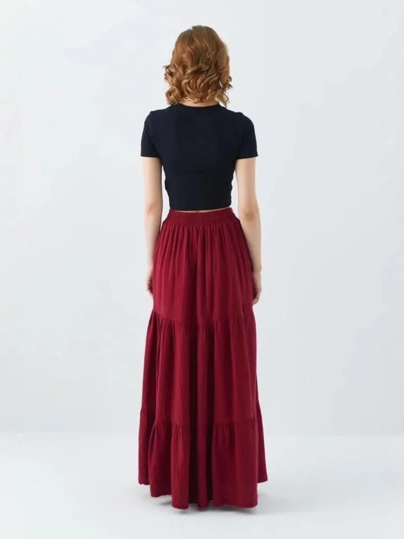MixRay Burgundy Red Mixray Maxi Cotton Skirt for Women | Best Price UAE